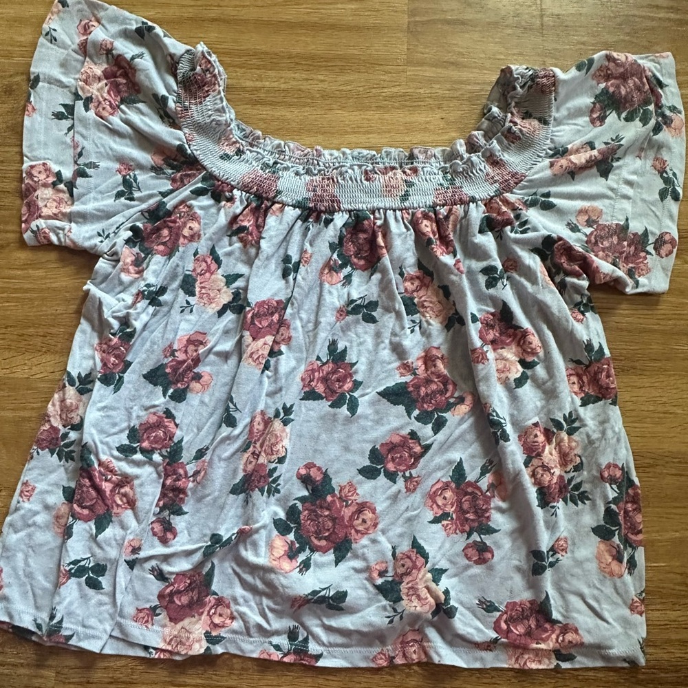 Rue21 Pink and Green Floral Blouse